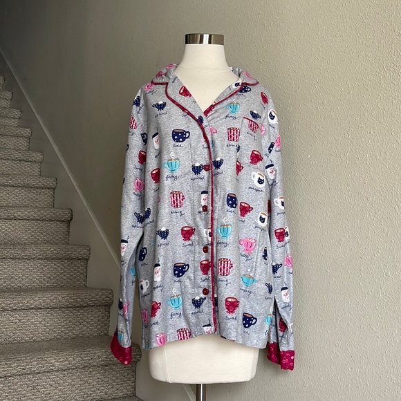 Munki Sz L Coffee Latte Classic Flannel Pajama Top ONLY - Picture 1 of 14